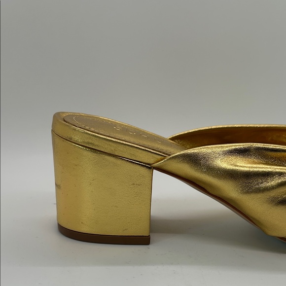 Schutz Dazzling Gold Block Heel Slide Mindy Mules Sandals Shoes **Size 7.5** 🌟🌟 - Picture 7 of 11